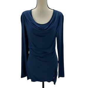 Bench Long Sleeve Cowl Neck Side Rouched Tunic Top- Blue - size Small